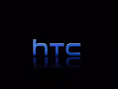 Логотип HTC с тёмным фоном и голубым эффектом отражения