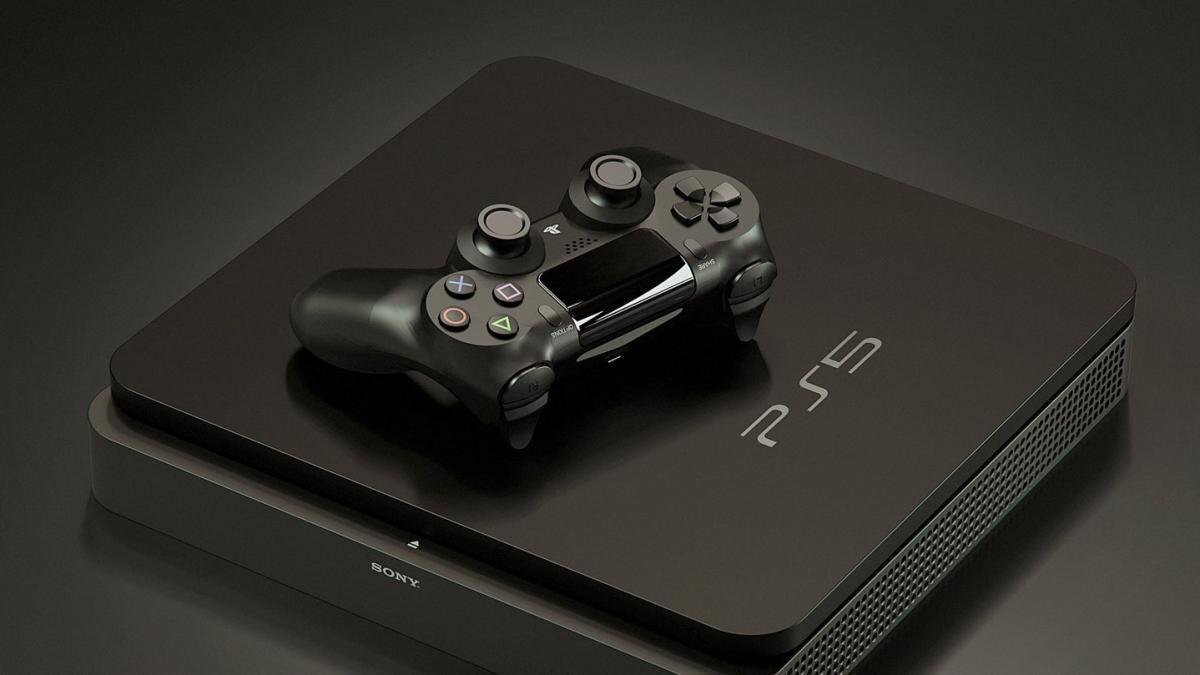 Игровая приставка PlayStation 5 с контроллером на поверхности