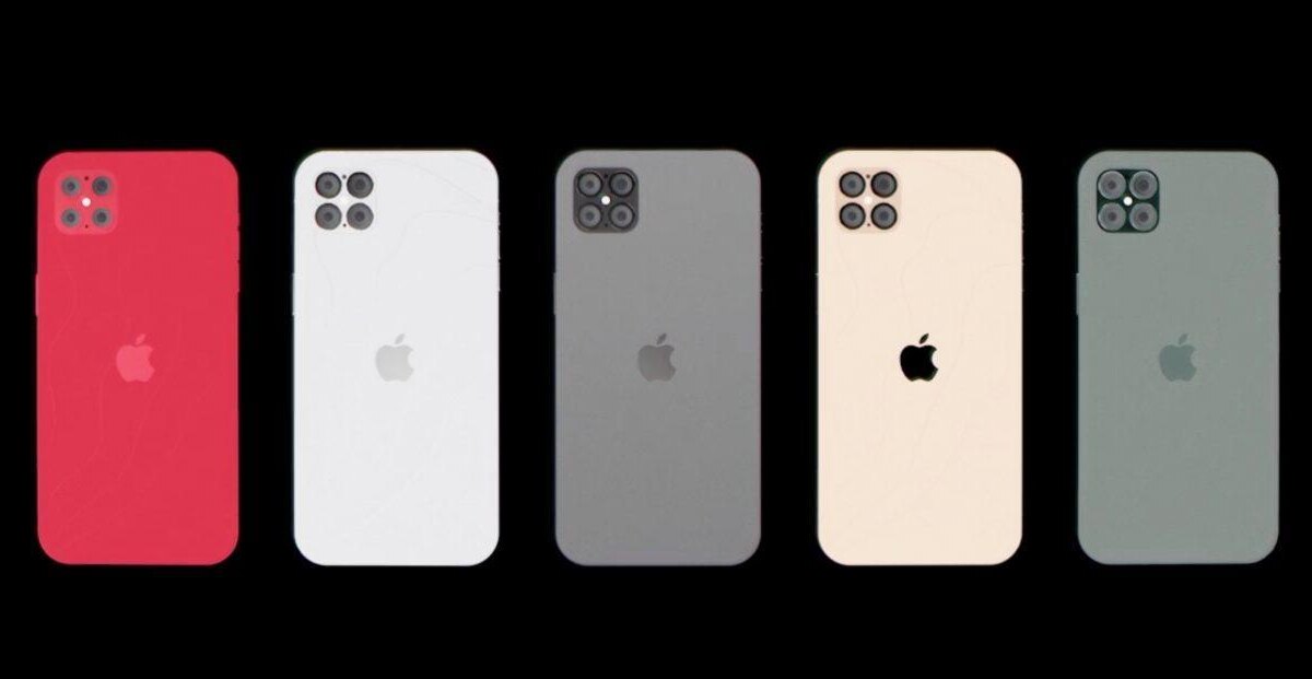 Пять разных цветов iPhone 12 с четырьмя камерами на задней панели