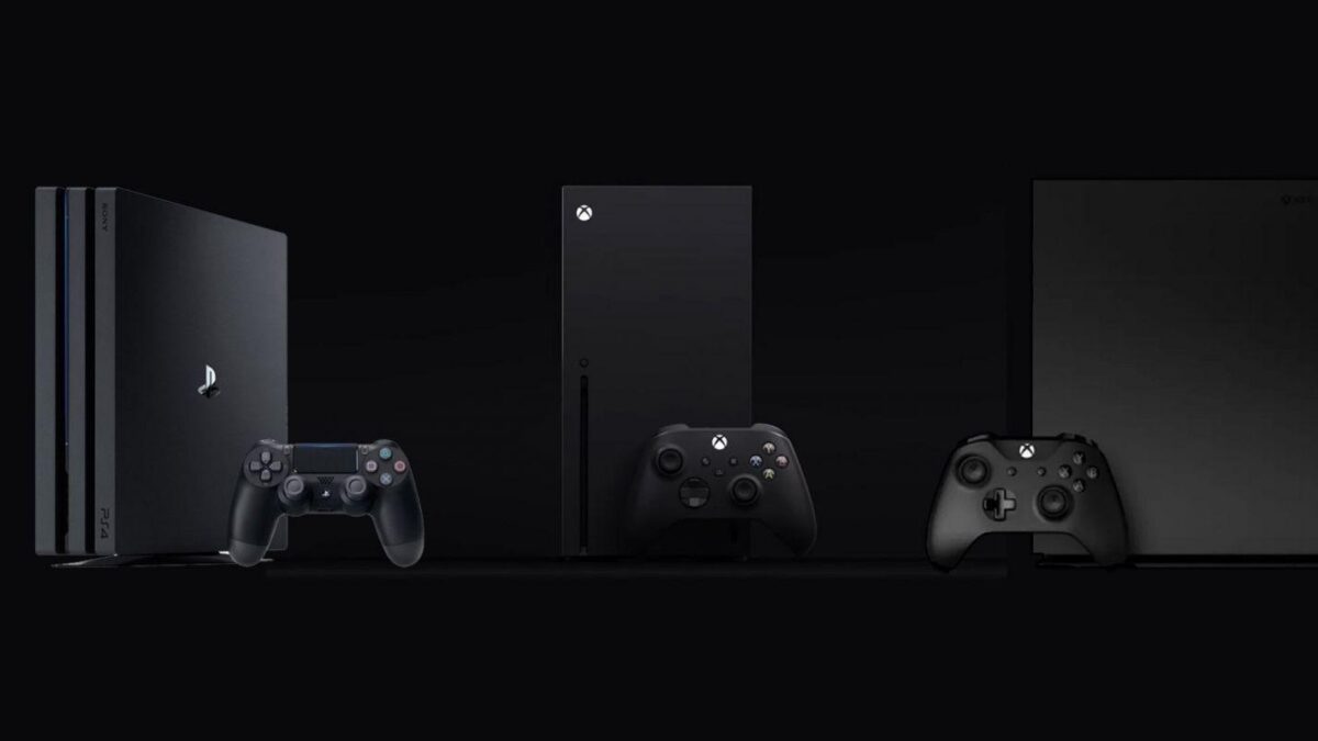 Консоли Xbox Series X и контроллеры на черном фоне