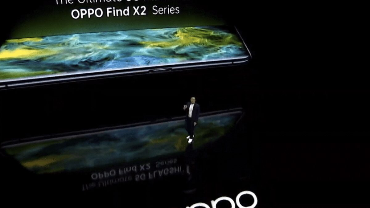 Реклама смартфона OPPO Find X2 со слева изображение устройства