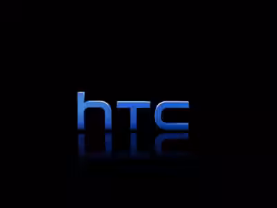 Логотип HTC Desire 20 Pro на черном фоне с отражением