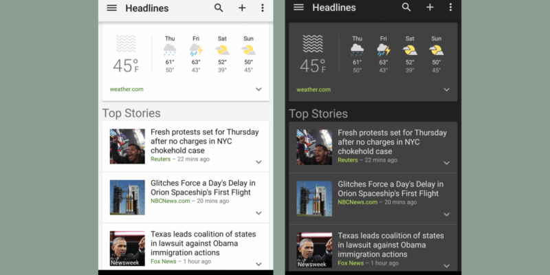 Google представила тёмную тему для Google App и Assistant (google news and weather dark theme pic1)