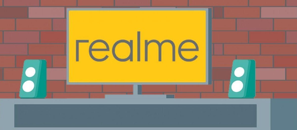 Объявление телевизора Realme TV на стене в комнате