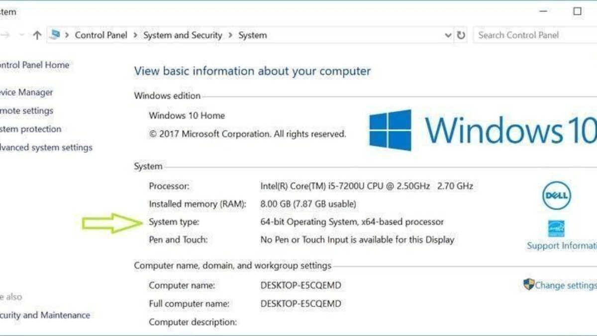 Экран системы Windows 10 показывающий тип системы и характеристики компьютера