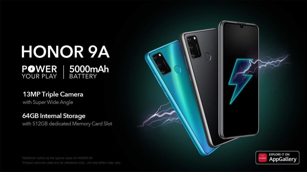 Рекламное изображение смартфона Honor 9A с задней стороной и камерой