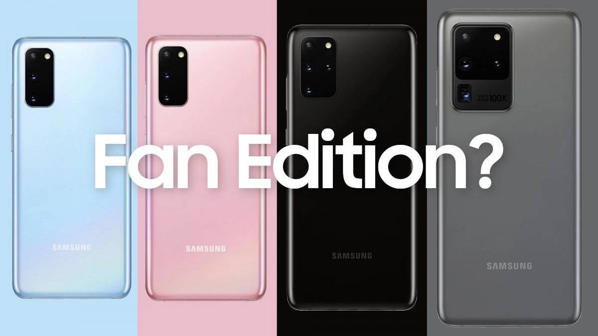 Задние панели четырех цветов Samsung Galaxy S20 Fan Edition камеры и логотипы