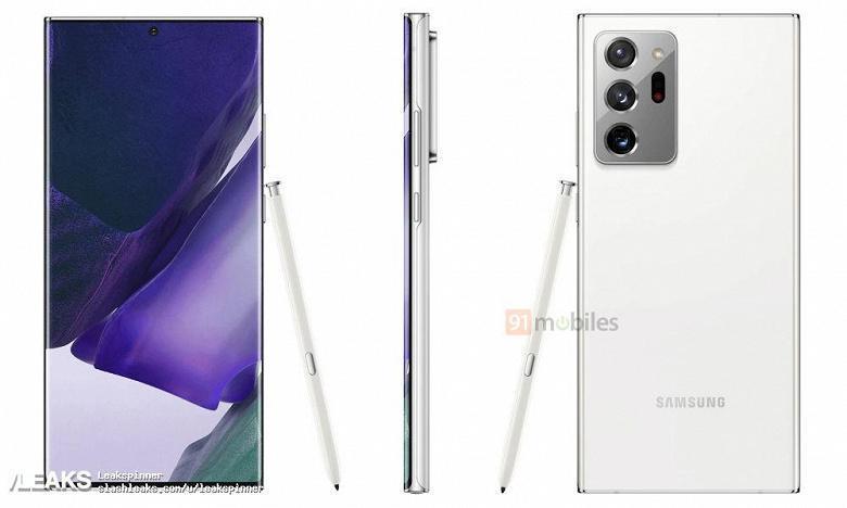 Samsung Galaxy Note20 в белом цвете впервые появляется на рендерах (samsung galaxy note20 ultra press render leaks in mystic white large)