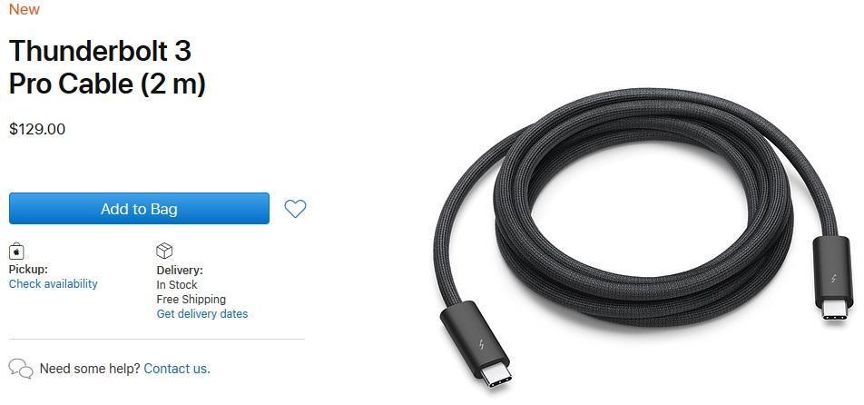 Apple представила кабель Thunderbolt 3 Pro стоимостью $129 (thunderbolt 3 pro)