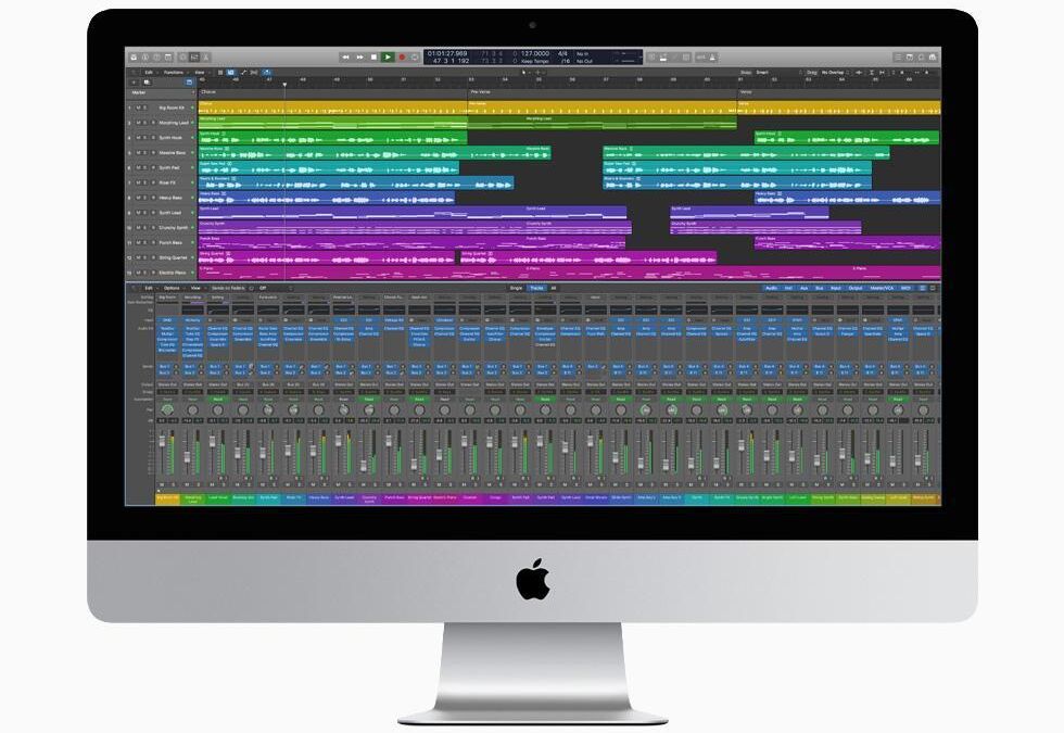 Экран iMac 27 дюймов с музыкальным редактором интерфейсом