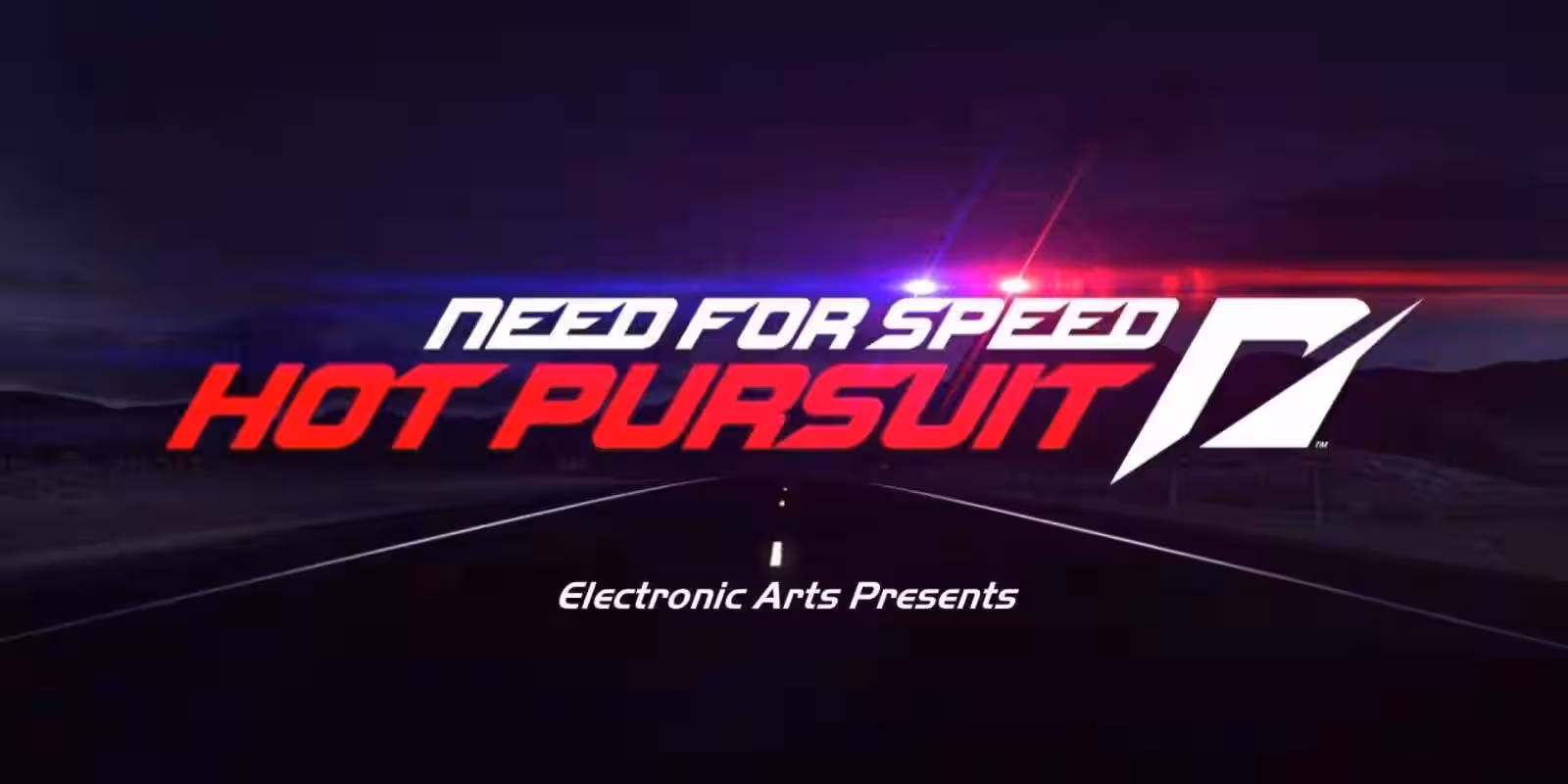 Логотип игры Need for Speed Hot Pursuit на фоне дороги ночью
