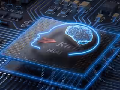 Чип Huawei Kirin 9000 с изображением мозга на кристалле