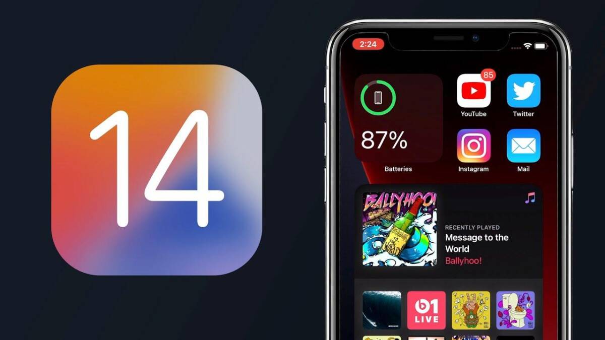 Экран iPhone с отображением иконок приложений и уровнем заряда батареи