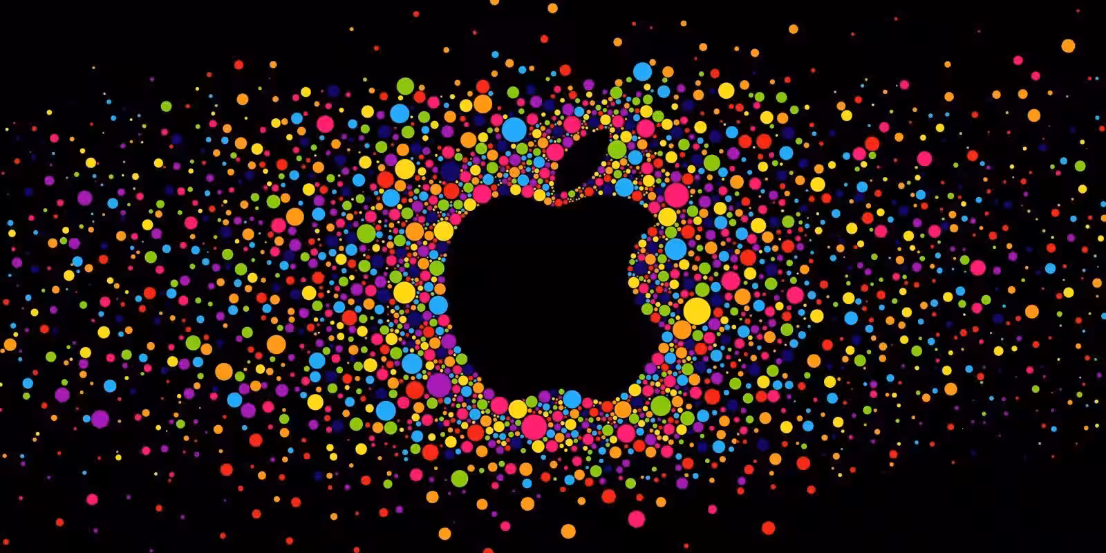 Иллюстрация клавиатуры Apple с дисплеями в каждой клавише на черном фоне