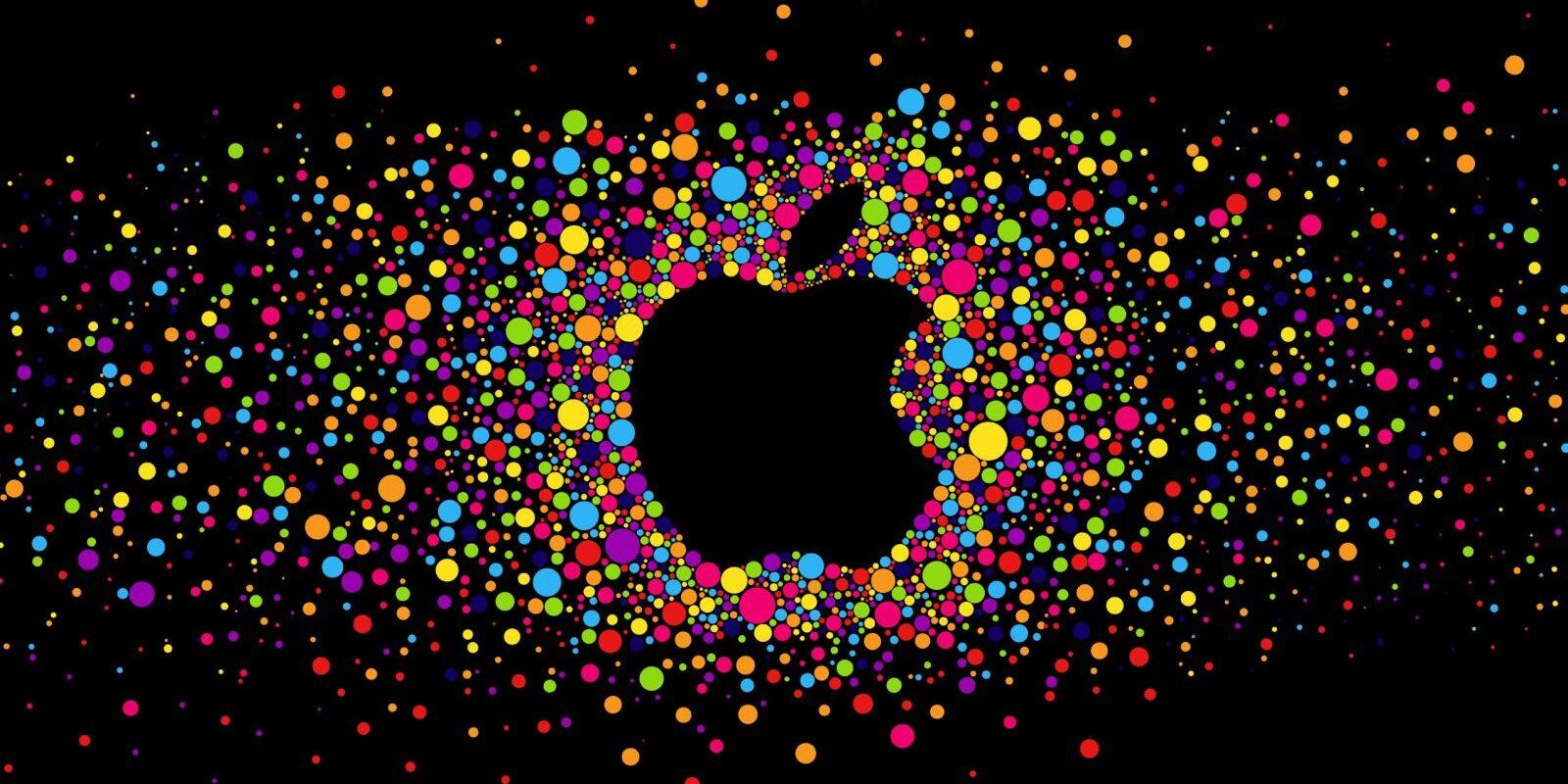 Apple запатентовала клавиатуру с дисплеем в каждой клавише 2 Colorful circles Apple logo black background 2560x1440