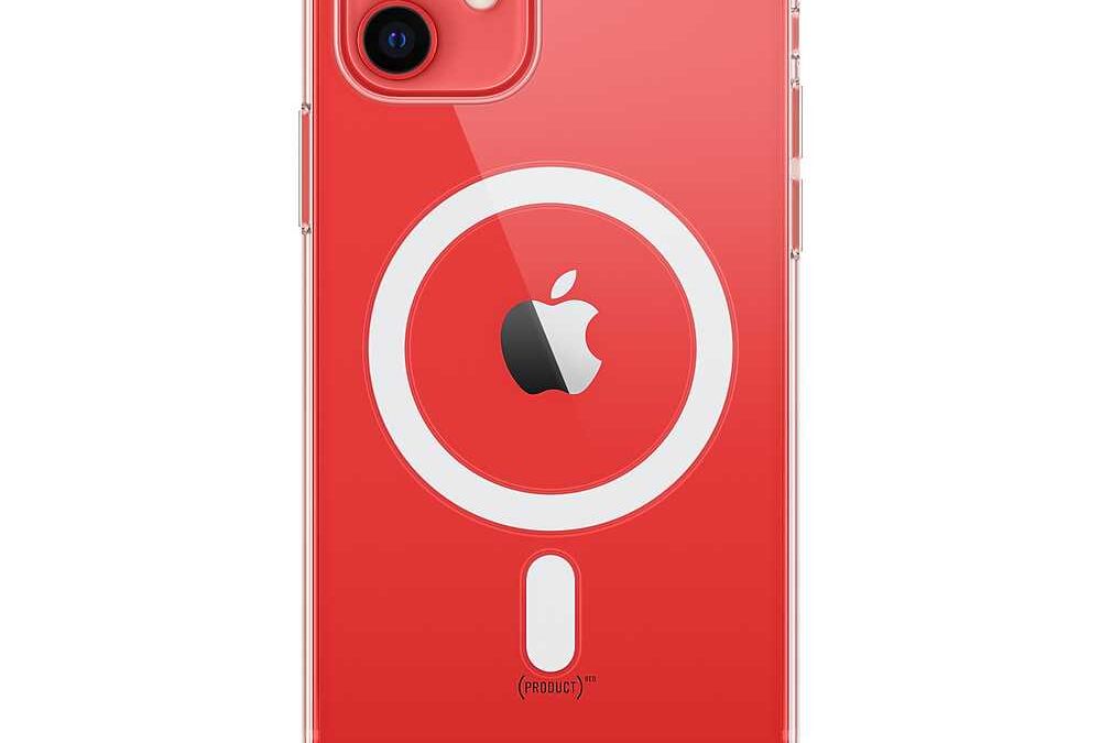 Красный iPhone с логотипом Apple и камерой