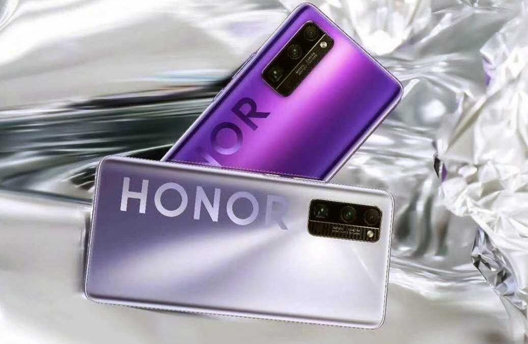 Два смартфона Honor V40 с задней камерой и логотипом Honor