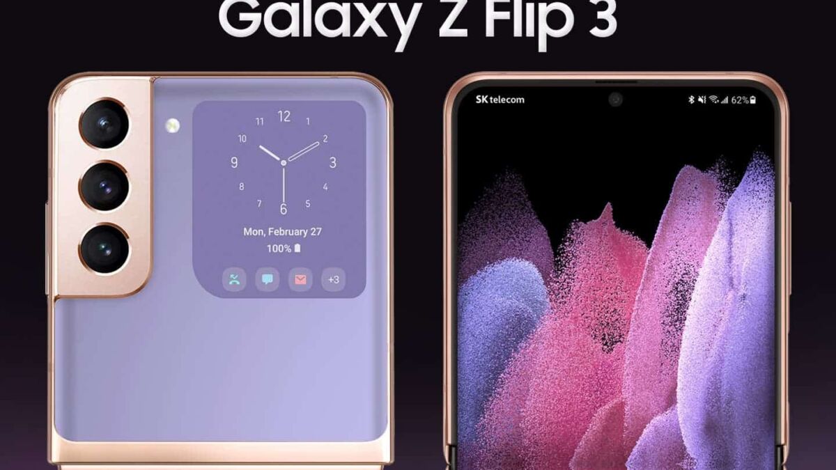 Задняя часть Samsung Galaxy Z Flip 3 с тремя камерами и часами