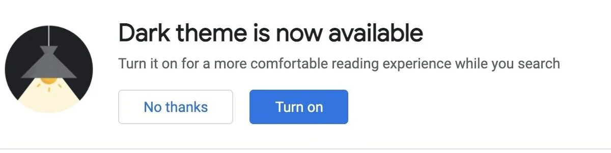 Объявление о включении тёмной темы в Google Chrome