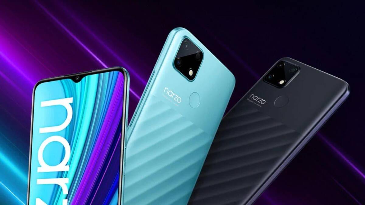 Смартфоны realme Narzo 30A: три модели на темном фоне, акцент на бюджетной линейке