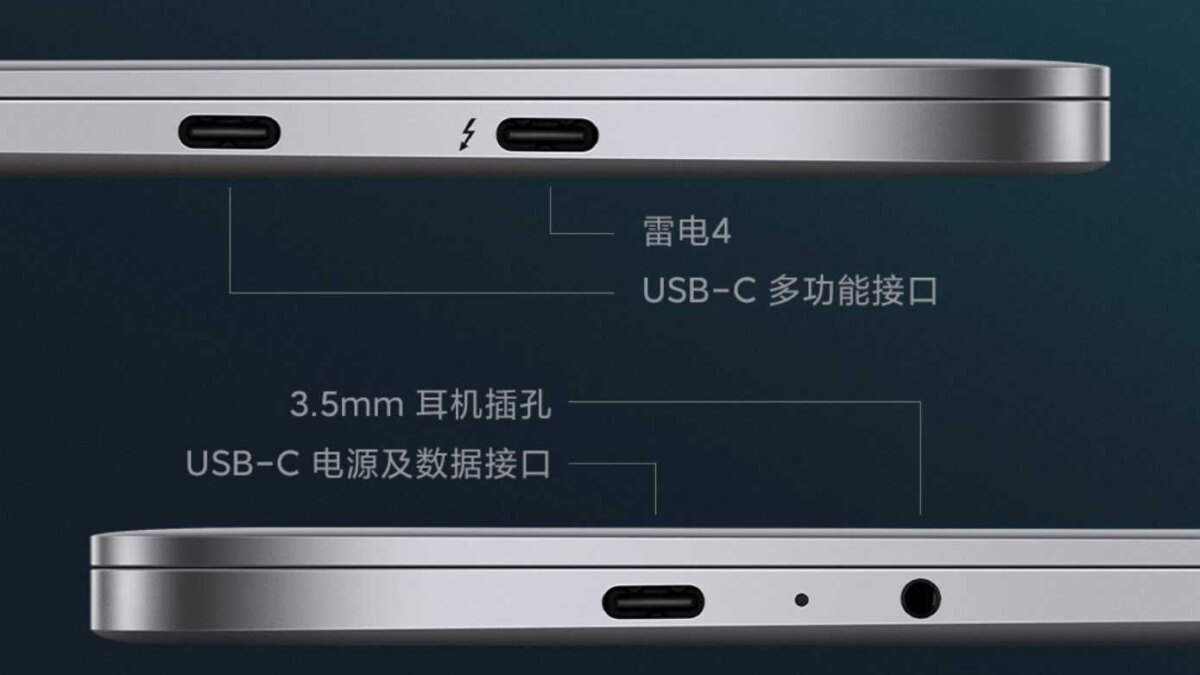 Порты и элементы на боковой стороне ноутбука Xiaomi Mi Notebook Pro14