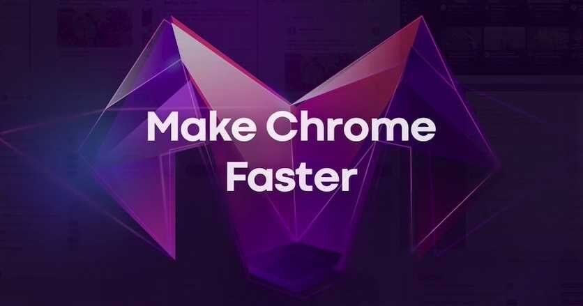 Рекламное изображение сервиса ускорения Chrome за $30 в месяц с геометрическим фоном и текстом