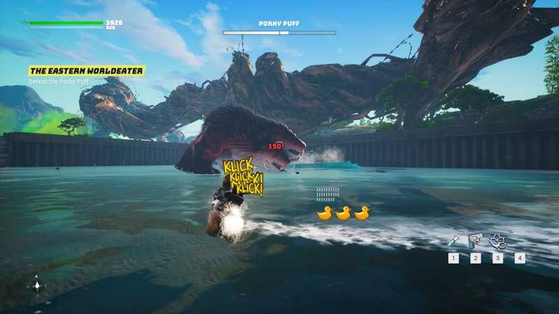 игра Biomutant карта битва с огромным зверем водные сцены