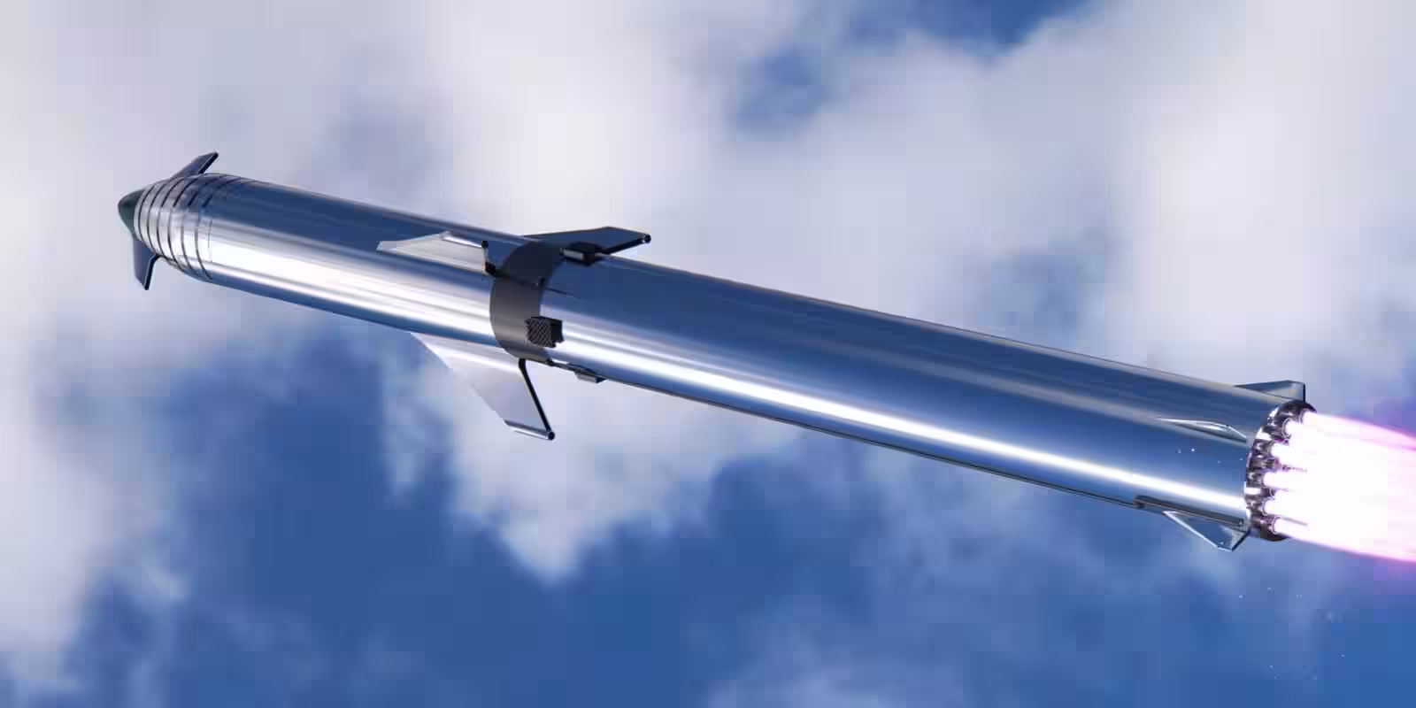 Ракета Starship Илона Маска взлетает из Техаса и уходит в небо на фоне космоса