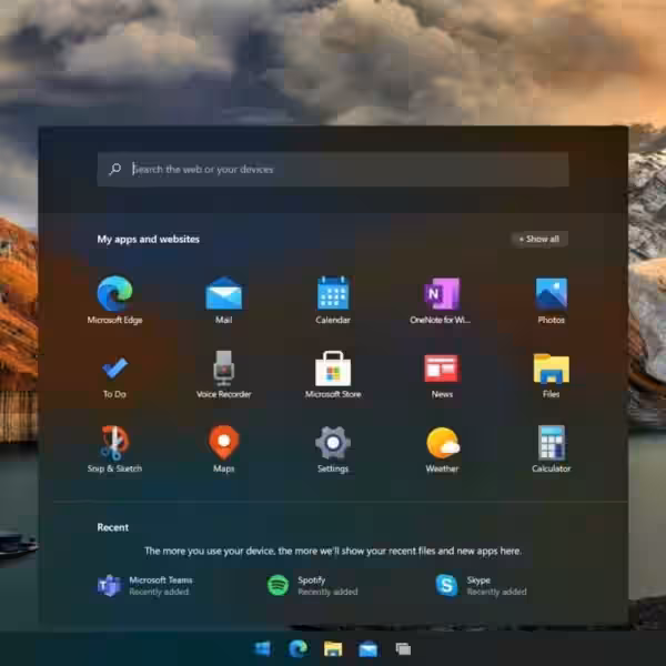 windows 10x start menu leak