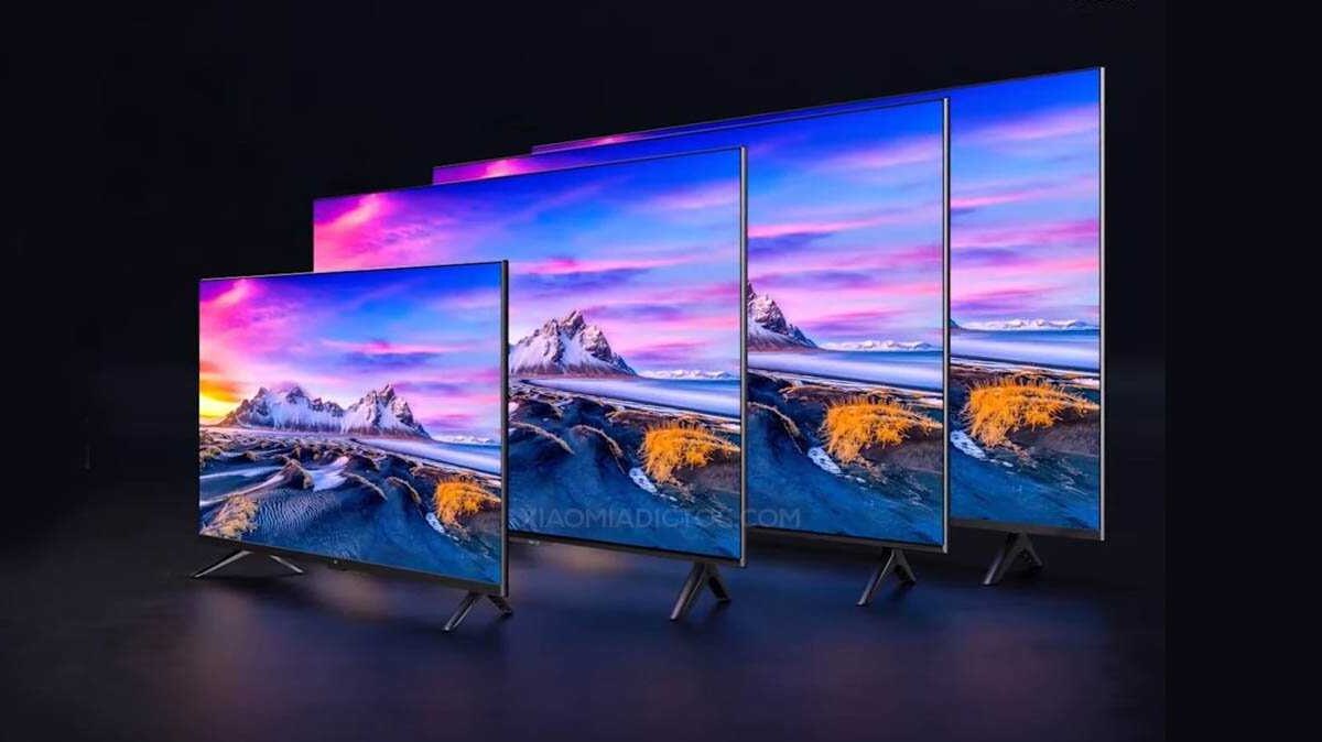 Четыре телевизора Xiaomi Mi TV P1 с яркими экранами, современными дисплеями и новым пультом