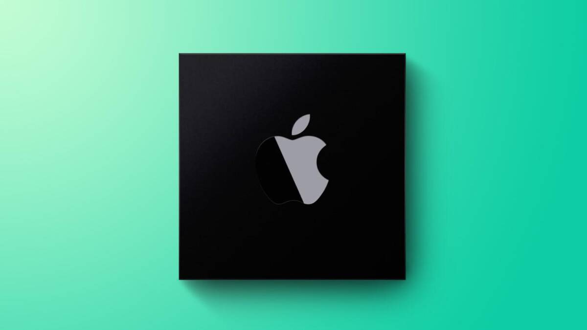 Черная коробка Apple с логотипом Apple и сияющим знаком на фоне, кадр из материалов про Mac