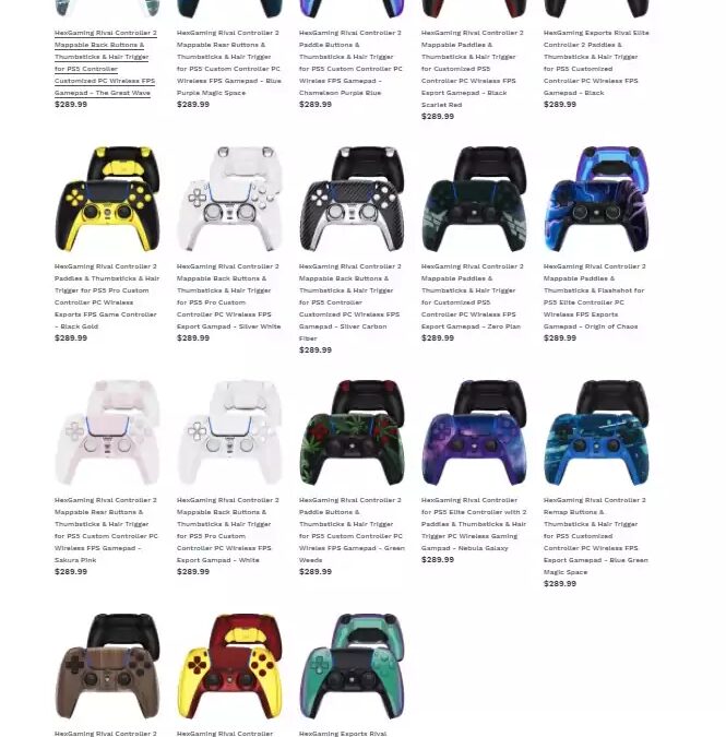 Разные игровые контроллеры для PS5 с цветными дизайнами