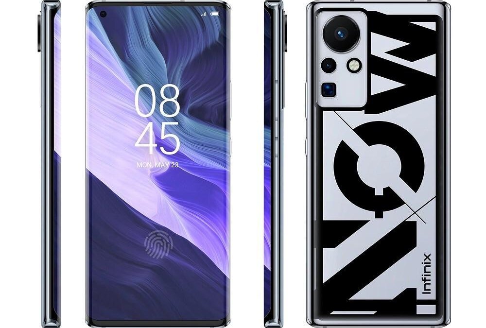 Смартфон Infinix с меняющим цвет корпусом спереди и сзади вид спереди тыловая панель и верхний и нижний края