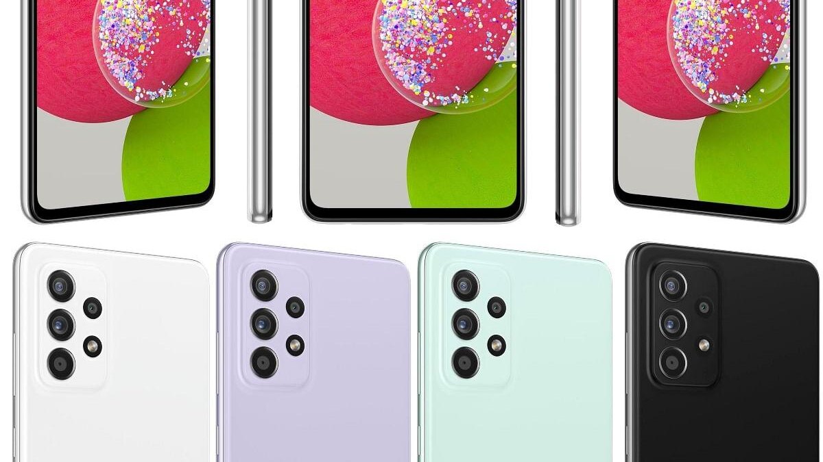 Смартфон Samsung Galaxy A52s с трехкамерной задней панелью и цветами