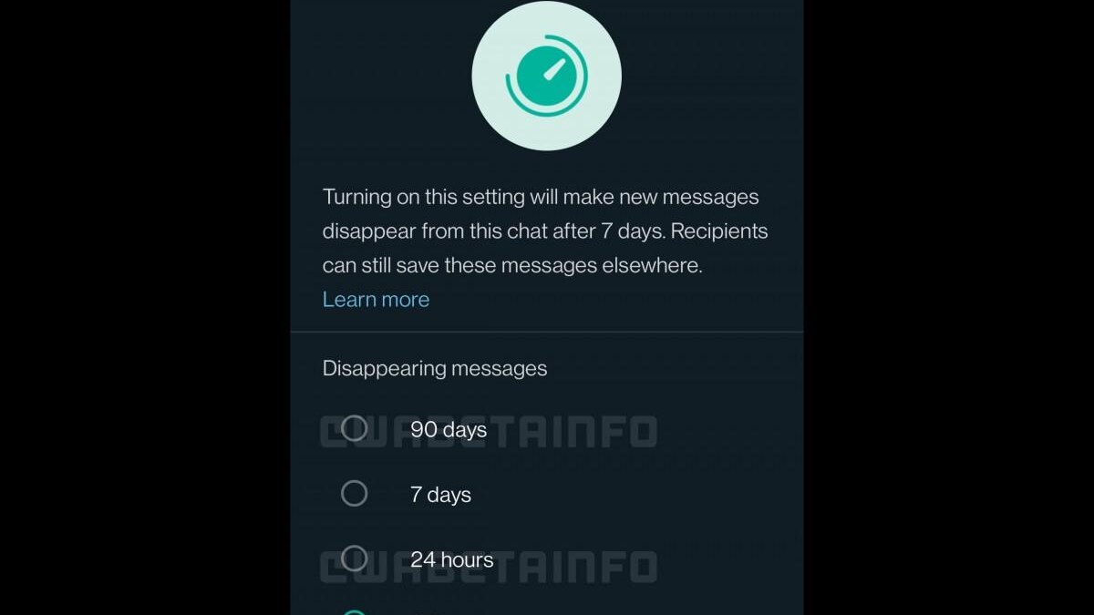 Настройки исчезающих сообщений в WhatsApp с выбором срока