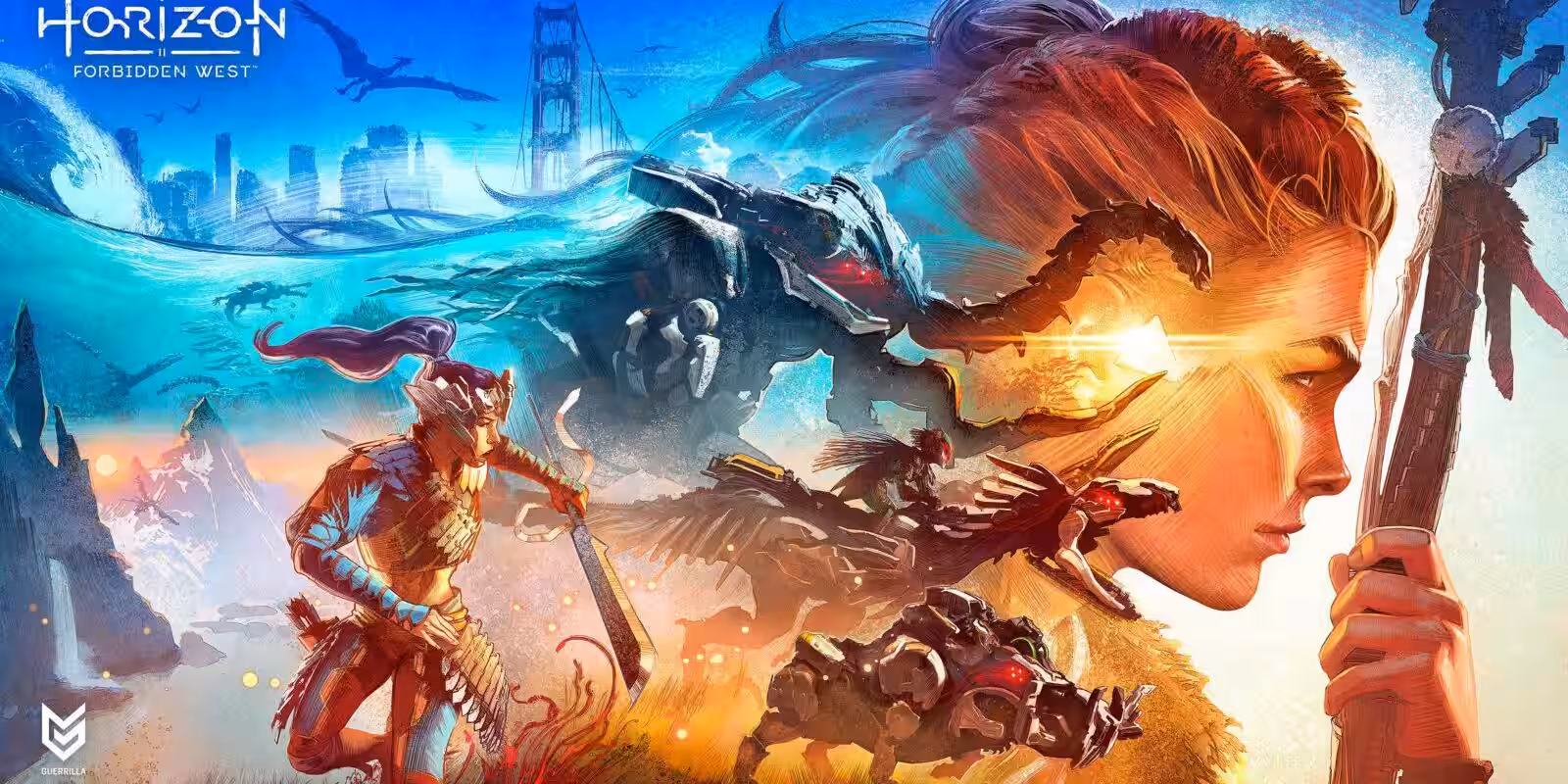 Horizon Forbidden West — скриншот игры на PS5, вид на мир и боевого робота