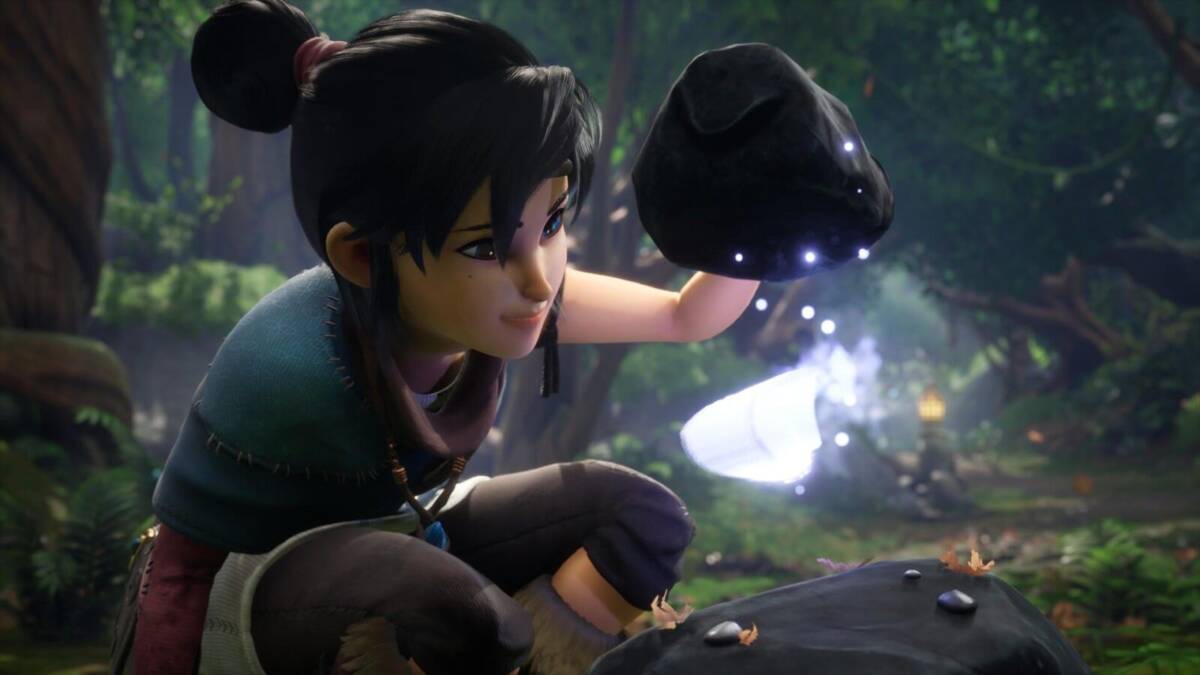 Kena: Bridge Of Spirits выходит 21 сентября 3 Игрок управляет светящимся камнем в лесу в игре Kena: Bridge of Spirits на ПК