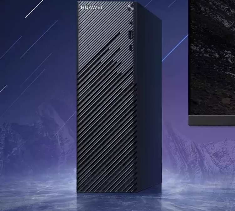 Черный персональный компьютер Huawei MateStation S с диагональной линиатурой на корпусе