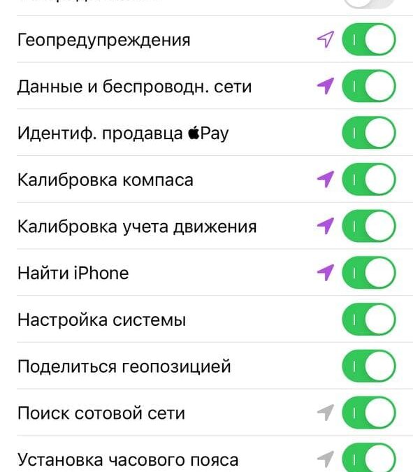 Стрелки показывают, какие приложения получают доступ к вашему местоположению