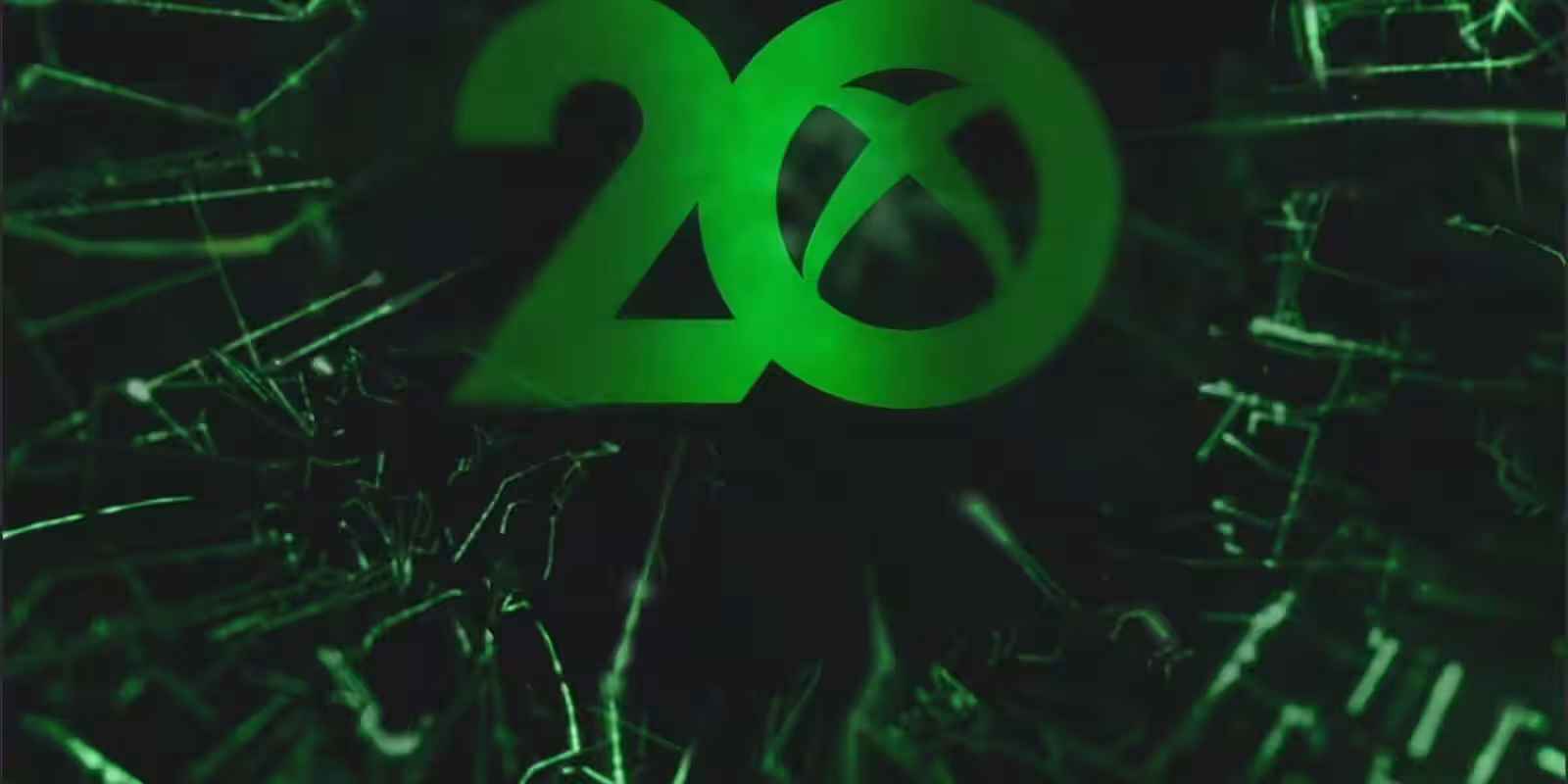 Зеленый логотип Xbox на черном фоне с полупрозрачным технологическим фоном