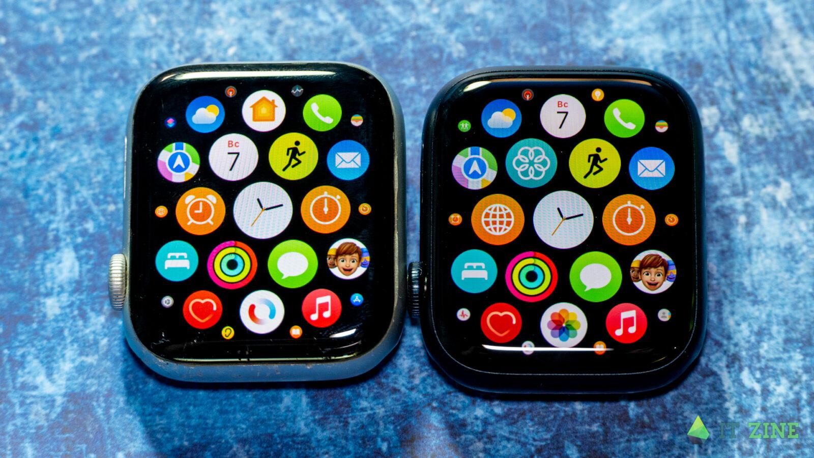 Applу Watch Series 6 (слева) и Apple Watch Series 7 (справа)