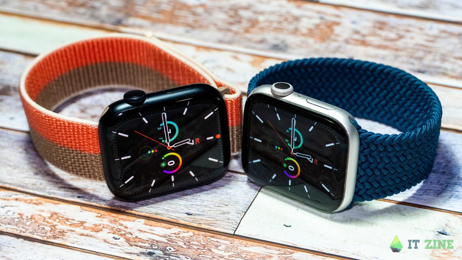 А теперь с ремешками. Apple Watch Series 6 (справа) и Apple Watch Series 7 (слева)