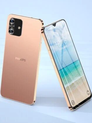 Задняя сторона смартфона Philips с тремя камерами и стеклянным корпусом