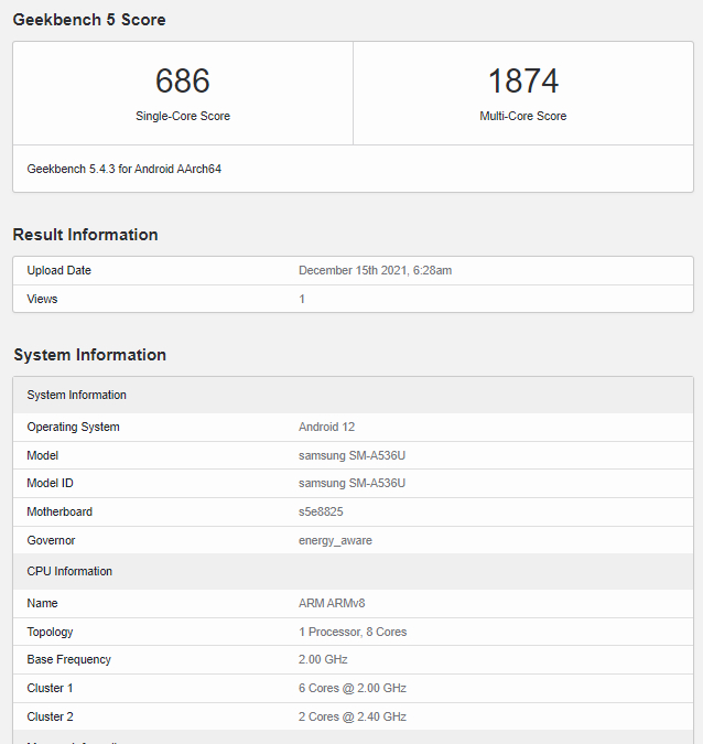Samsung Galaxy A53 прошёл тестирование в Geekbench 4 Samsung