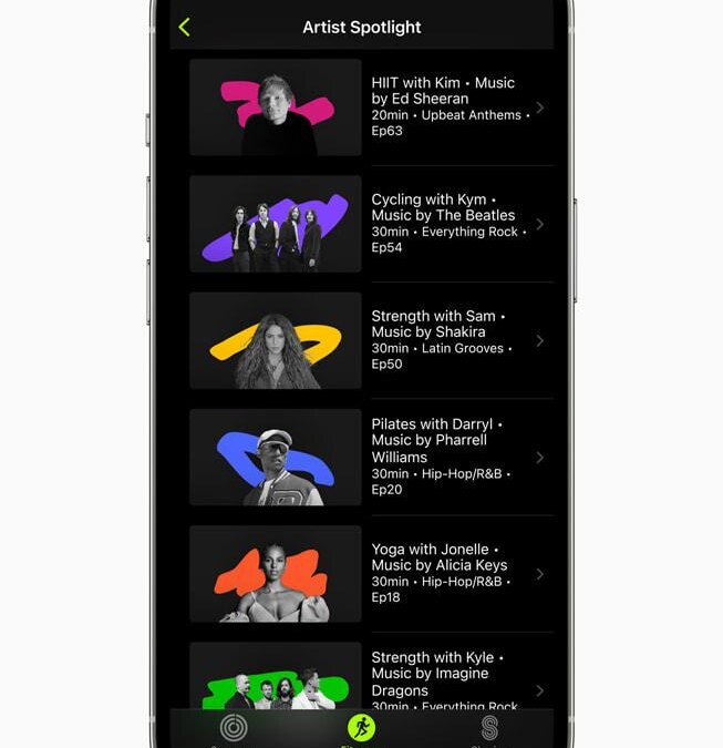 10 января в Fitness+ станут доступны новые тренировки популярной серии Artist Spotlight с музыкой Эда Ширана, Фаррелла Уильямса, Шакиры и The Beatles. 