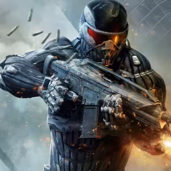 Кадр из трейлера Crysis 4: боец Crytek в шлеме с оружием на поле боя