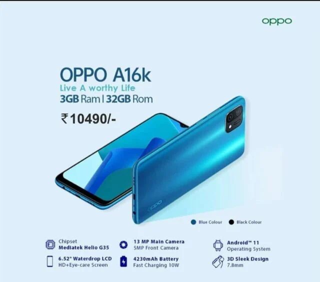 Смартфон OPPO A16k с задней камерой и дисплеем