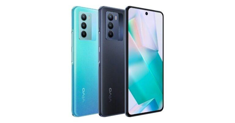 Vivo Y75 5G спереди и сзади, четыре камеры, полноэкранный дисплей с отверстием для фронтальной камеры