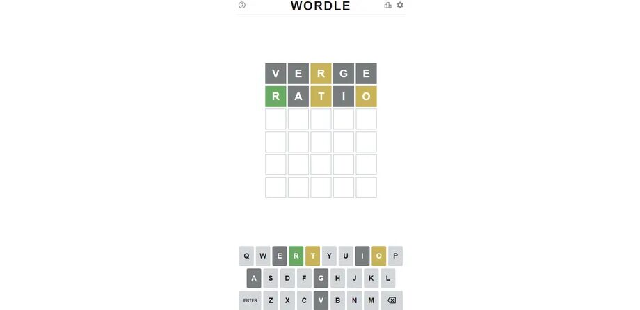 Экран Wordle на мобильном устройстве показываетугаданные слова и клавиатуру