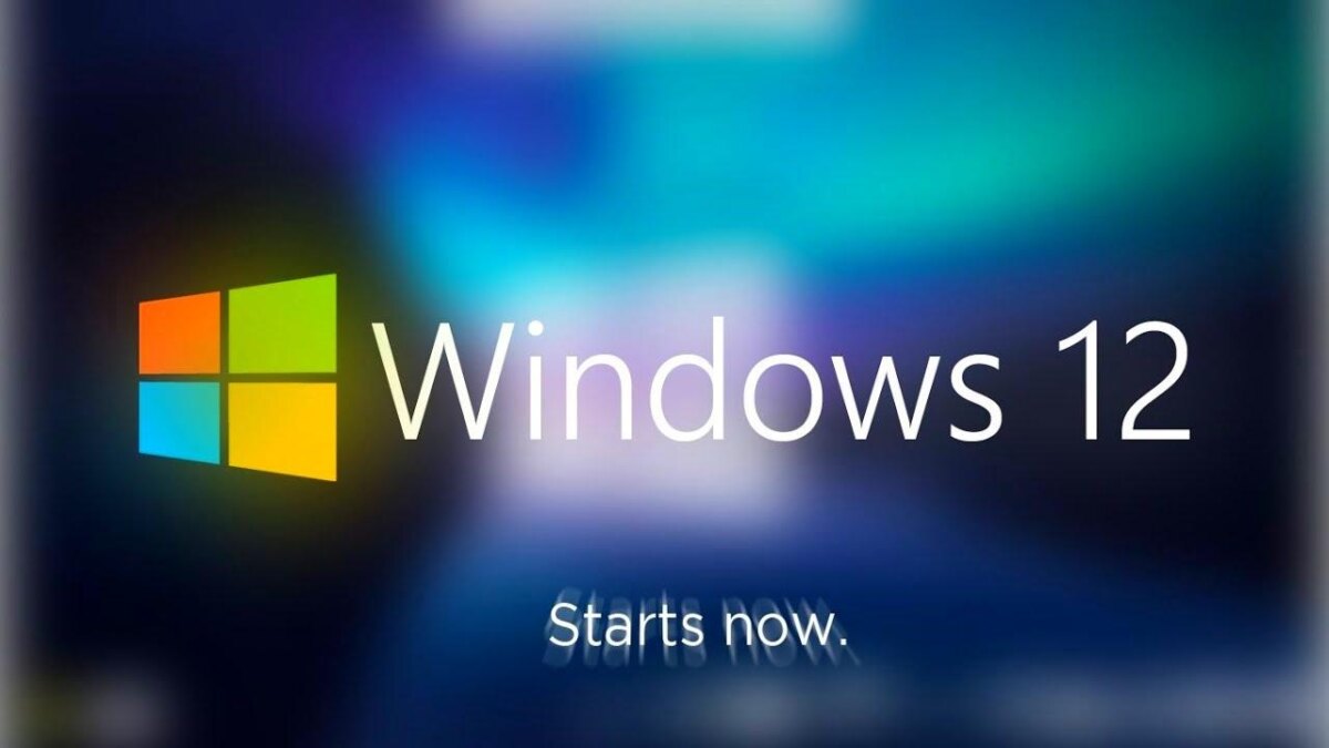 Рекламный баннер Windows 12 с логотипом Microsoft и приветствием на экране